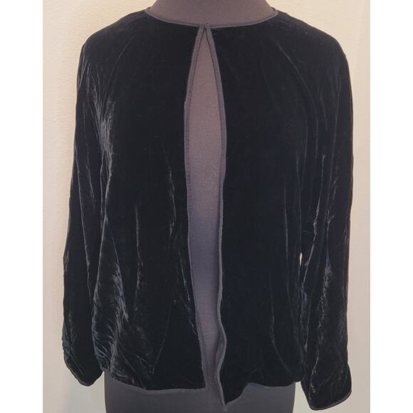 Eileen Fisher Black Silk Velvet Open Front Jacket M Holiday Party Formal - Picture 1 of 7